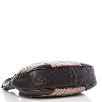 Burberry Grained Calfskin Haymarket Check Hobo Dark Brown 4 of 19