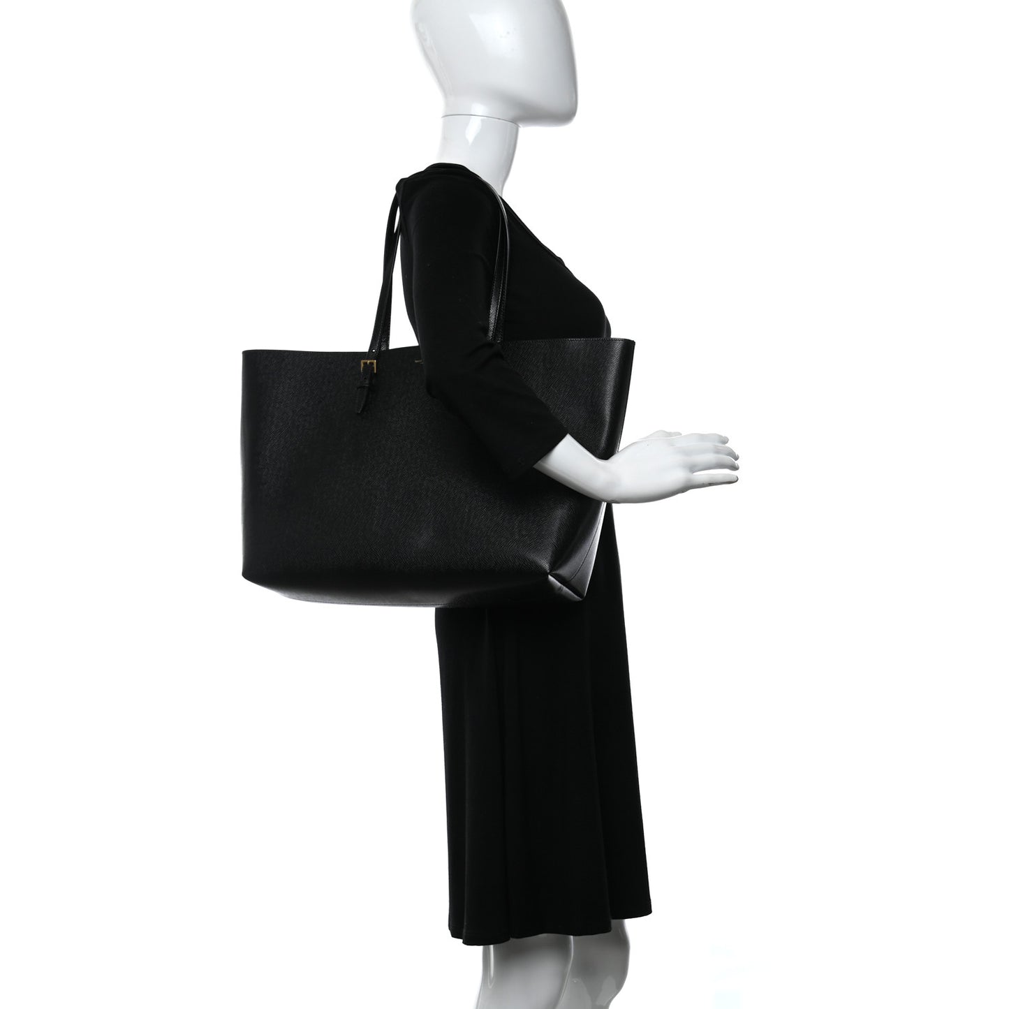 Grained Calfskin E/W Large Shopping Tote Black