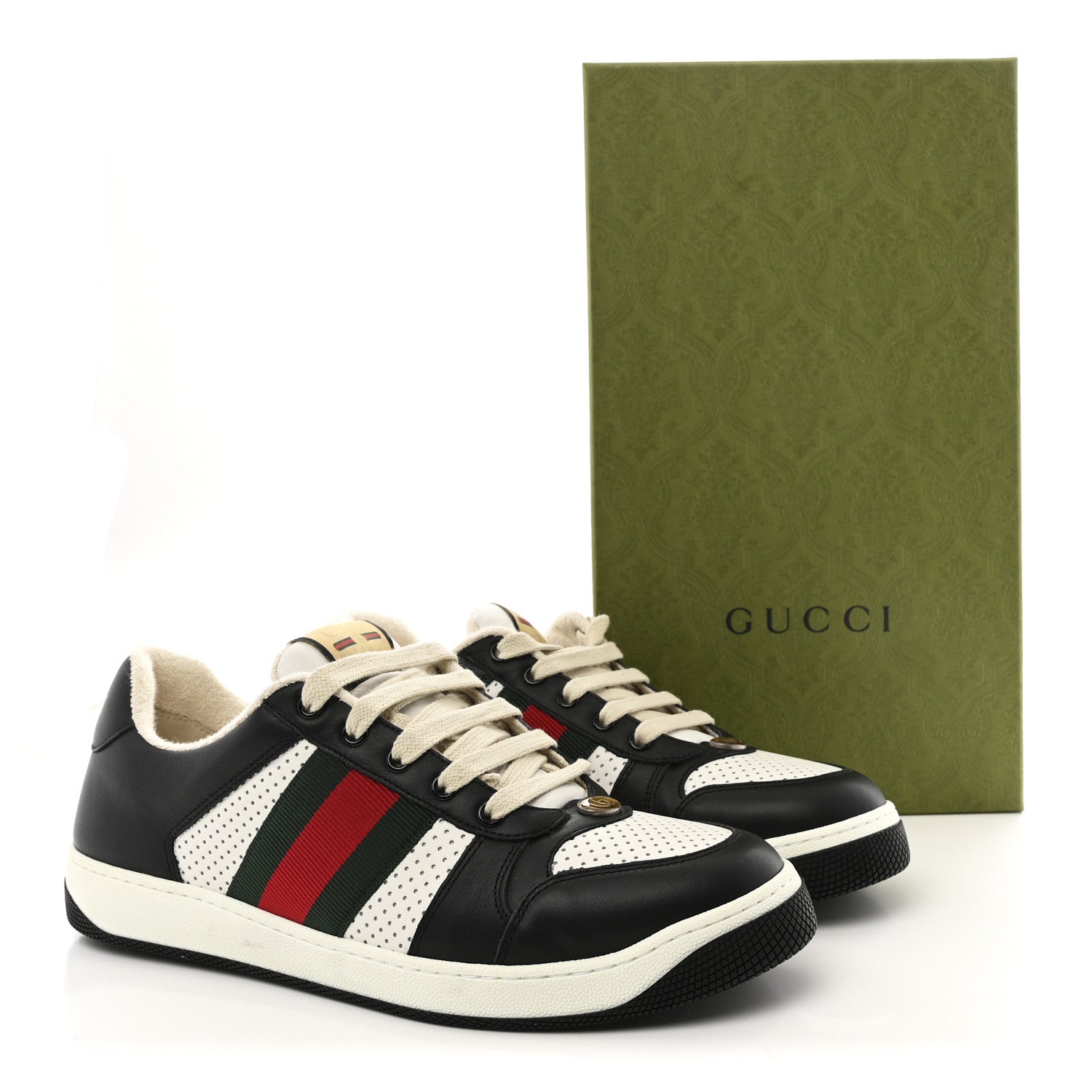 Gucci Calfskin Web Mens Screener Sneakers 9.5 Black White 11 of 11