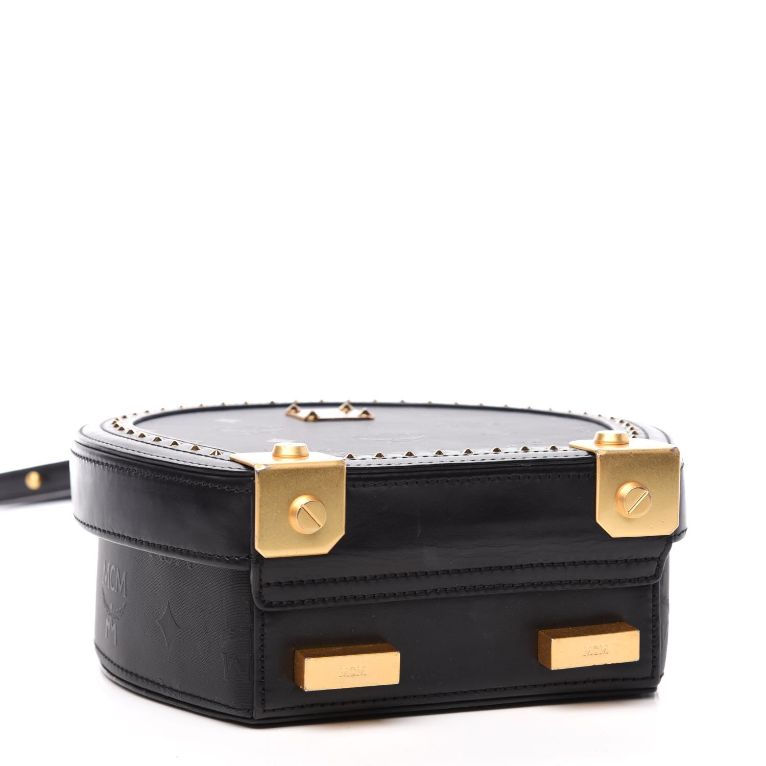 MCM Monogram Coated Canvas Berlin Studded Hat Box Crossbody Black 4 of 12