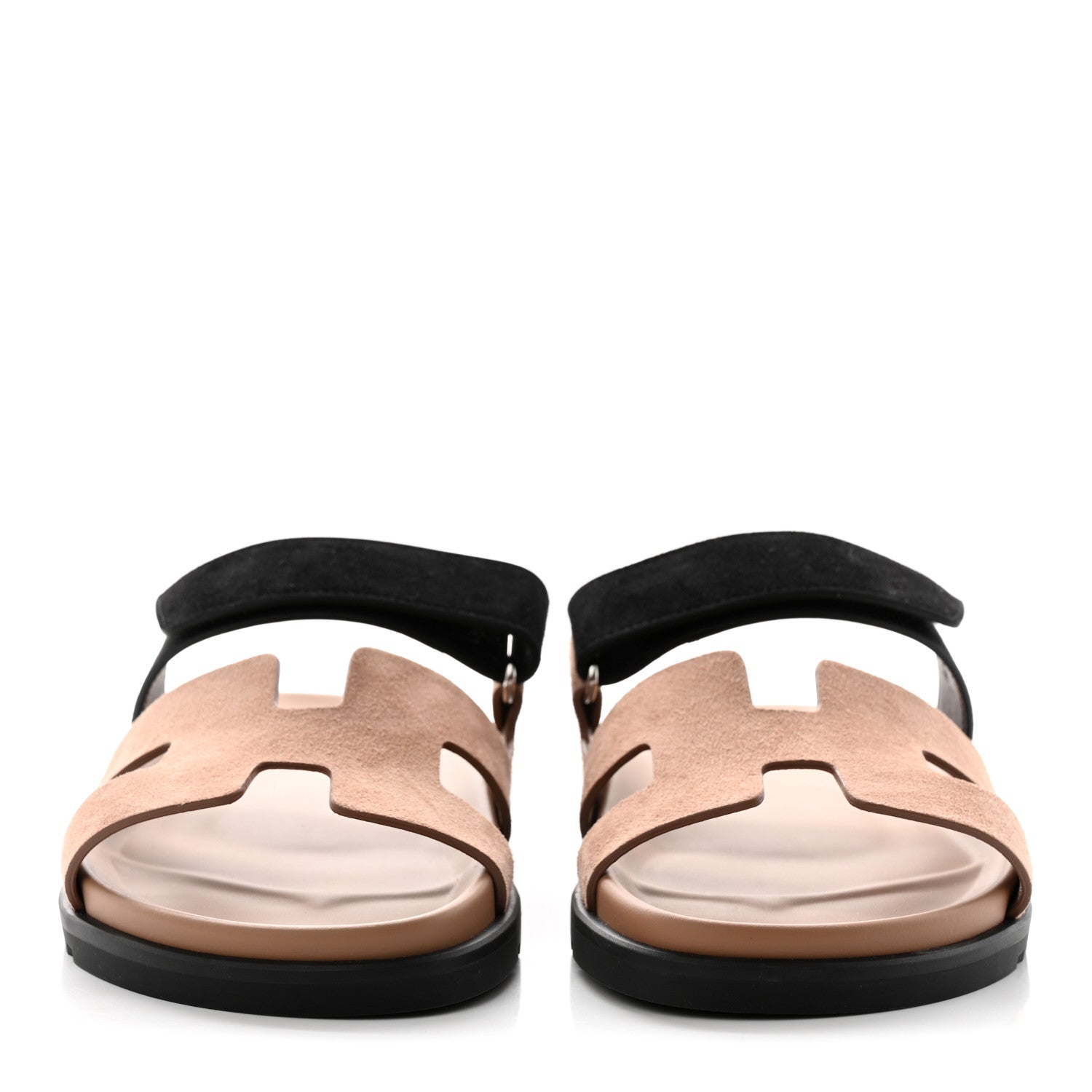 Hermes Suede Goatskin Womens Chypre Sandals 40 Rose Perle Black 2 of 9