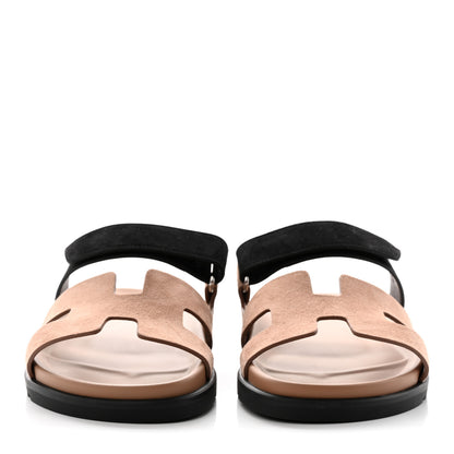 Hermes Suede Goatskin Womens Chypre Sandals 40 Rose Perle Black 2 of 9
