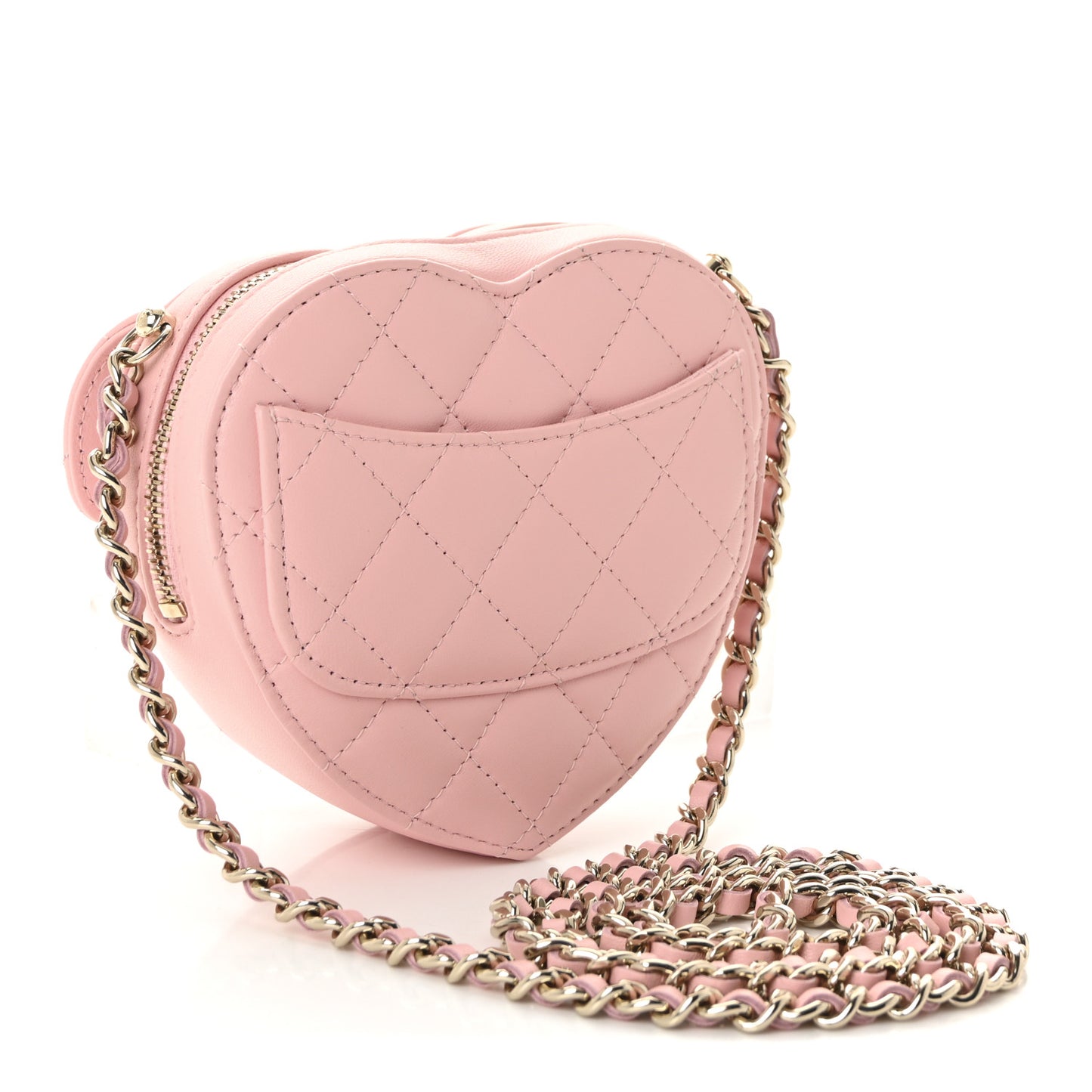 Lambskin Quilted CC In Love Heart Clutch With Chain Light Pink