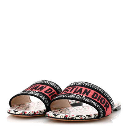 Christian Dior Canvas Coeur Des Curiosites Embroidered Dway Flat Slide Sandals 37 Multicolor 4 of 9