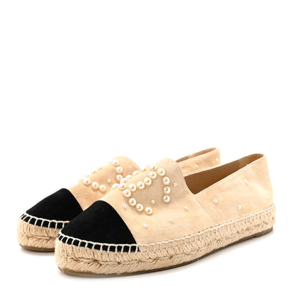 Chanel Suede Pearl CC Espadrilles 39 Beige Black 4 of 10