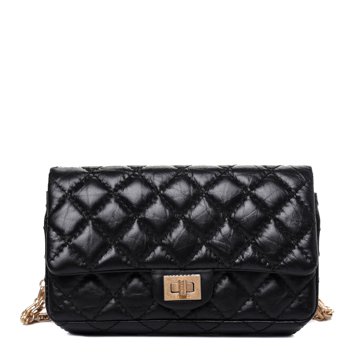Aged Calfskin Quilted 2.55 Reissue Flap Belt Bag Clutch Black