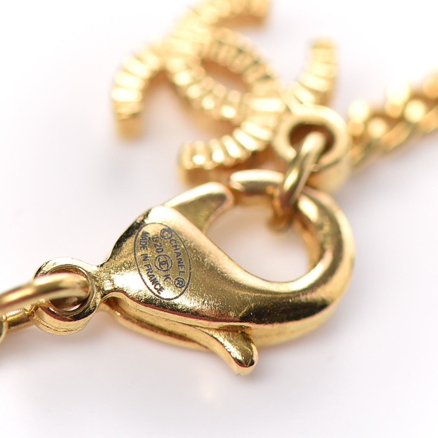 Pearl Crystal Twisted CC Drop Necklace Gold