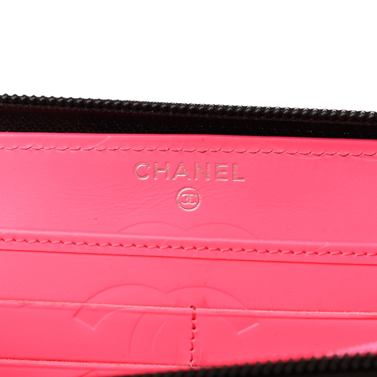 Calfskin Quilted Cambon Large Gusset Zip Around Wallet Black