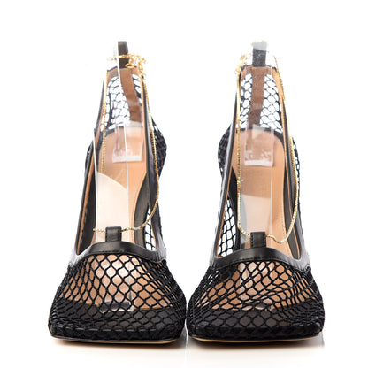 Bottega Veneta Mesh Calfskin Chain Stretch Pumps 36.5 Black 2 of 9