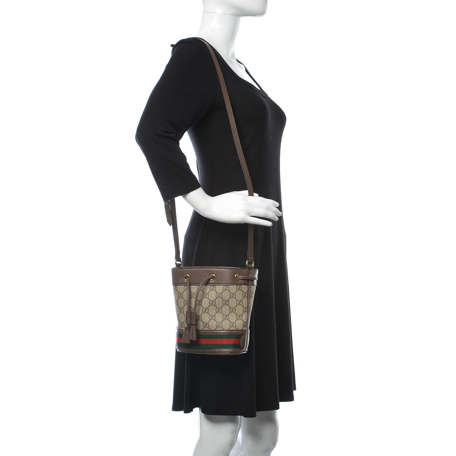 Gucci GG Supreme Monogram Web Mini Ophidia Bucket Bag Brown 2 of 9