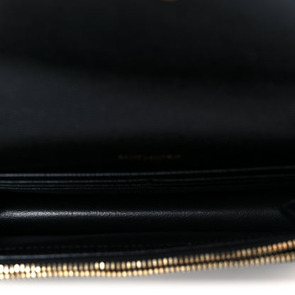 Saint Laurent Grain De Poudre Matelasse Chevron Monogram Envelope Chain Wallet Black 7 of 20