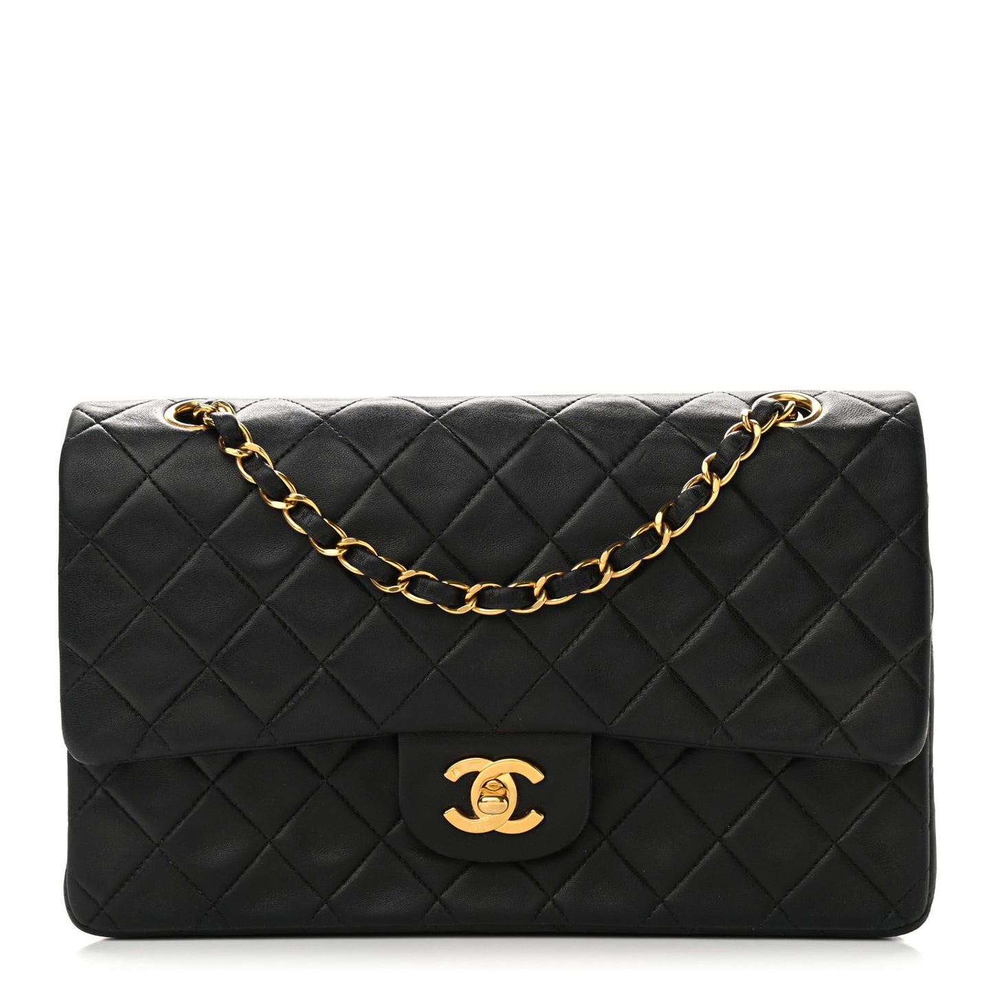 Lambskin Quilted Medium Double Flap Black