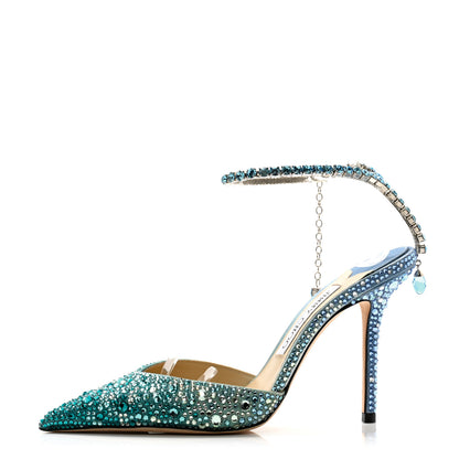 Jimmy Choo Satin Crystal Saeda 100 Pumps 36.5 Turquoise 1 of 10