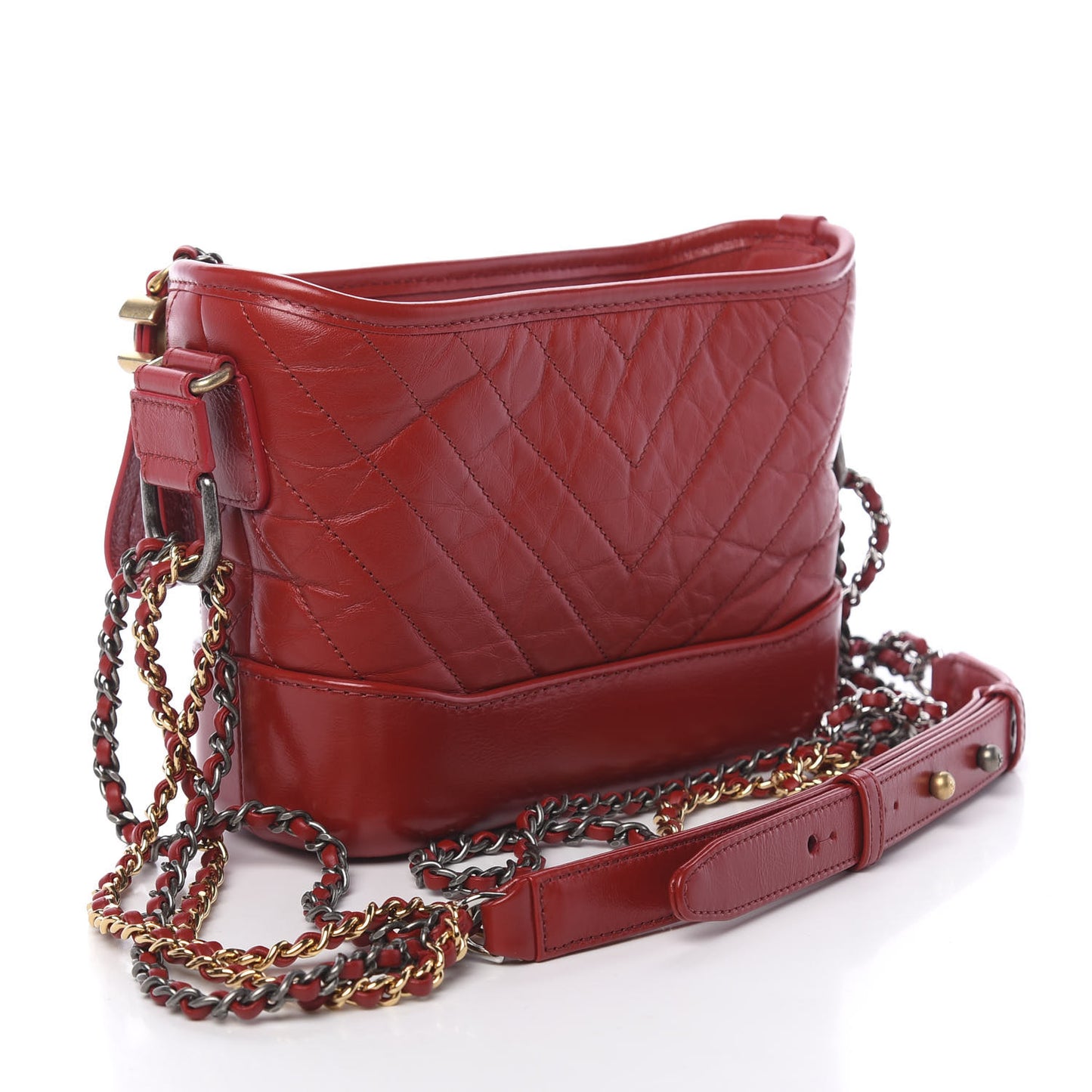 Aged Calfskin Chevron Quilted Small Gabrielle Hobo Red