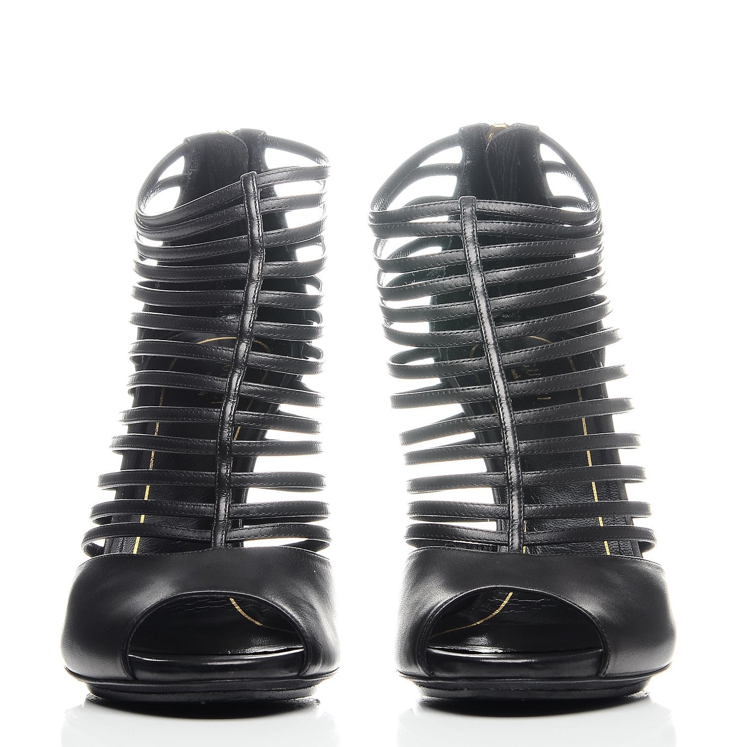 Gucci Saddle Soft Lux Peep Toe Caged Sandals 39 Black 2 of 11