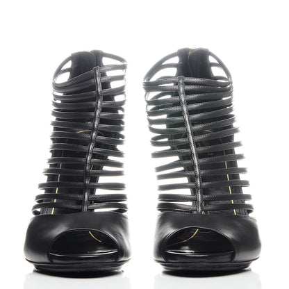 Gucci Saddle Soft Lux Peep Toe Caged Sandals 39 Black 2 of 11