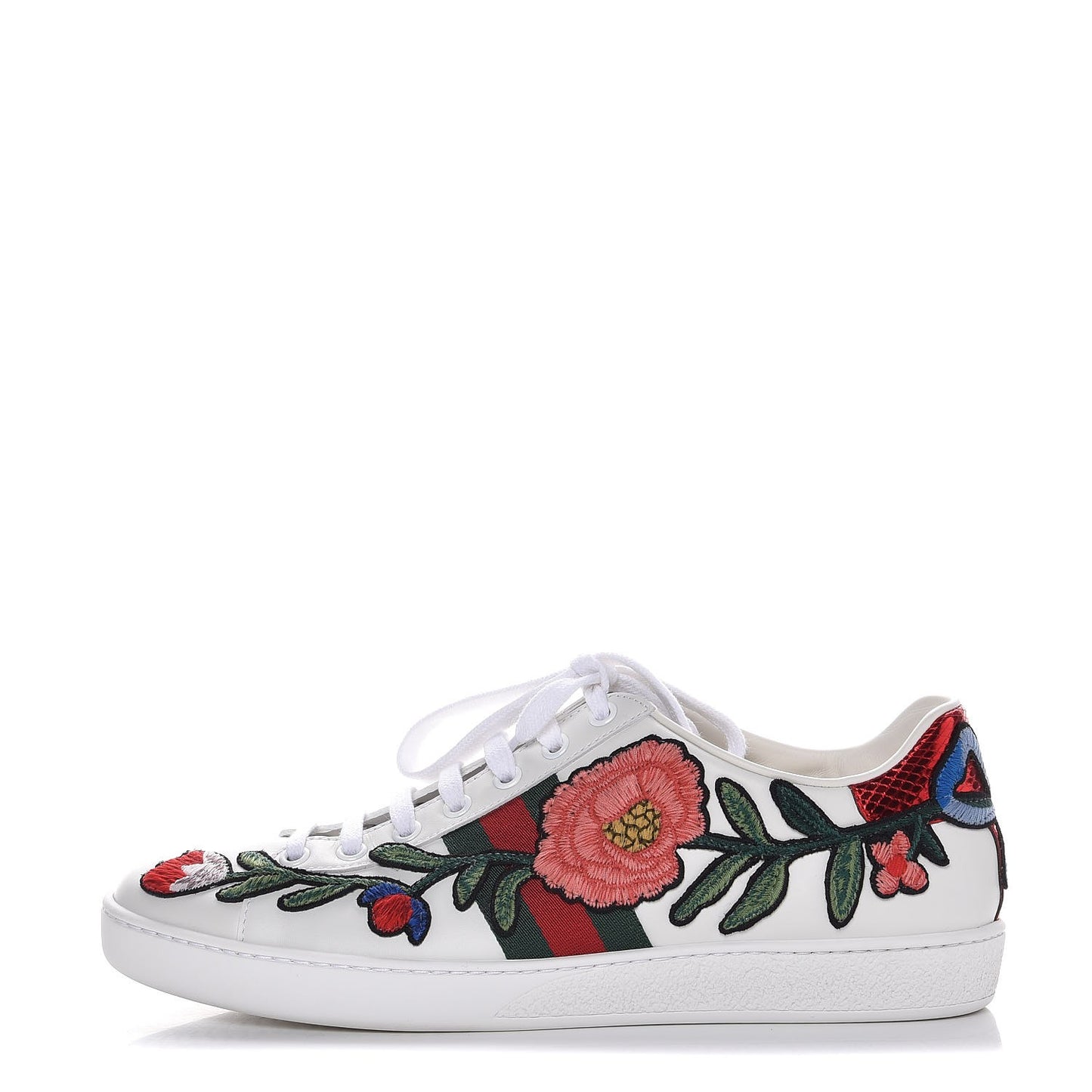 Calfskin Web Floral Embroidered Ace Sneakers 38.5 White