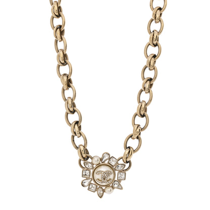 Chanel Pearl Crystal CC Snowfall Chain Short Necklace Light Gold 1 of 6