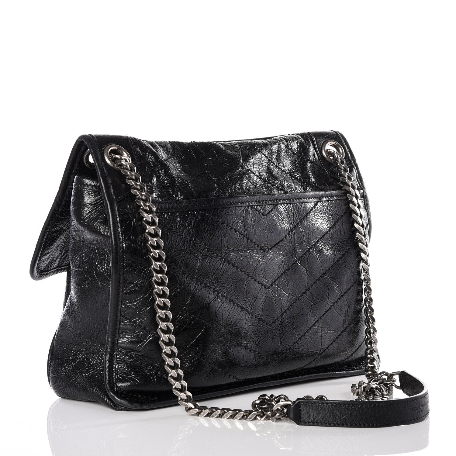 Saint Laurent Crinkled Calfskin Matelasse Monogram Medium Niki Chain Satchel Black 2 of 10