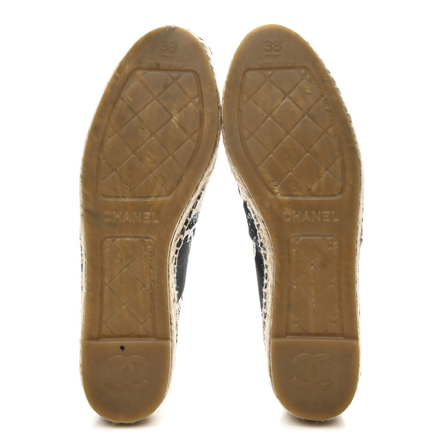 Chanel Printed Canvas Grosgrain 31 Rue Cambon Espadrilles 38 Black White 6 of 10