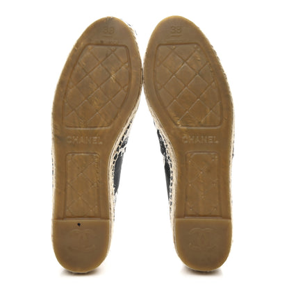 Chanel Printed Canvas Grosgrain 31 Rue Cambon Espadrilles 38 Black White 6 of 10