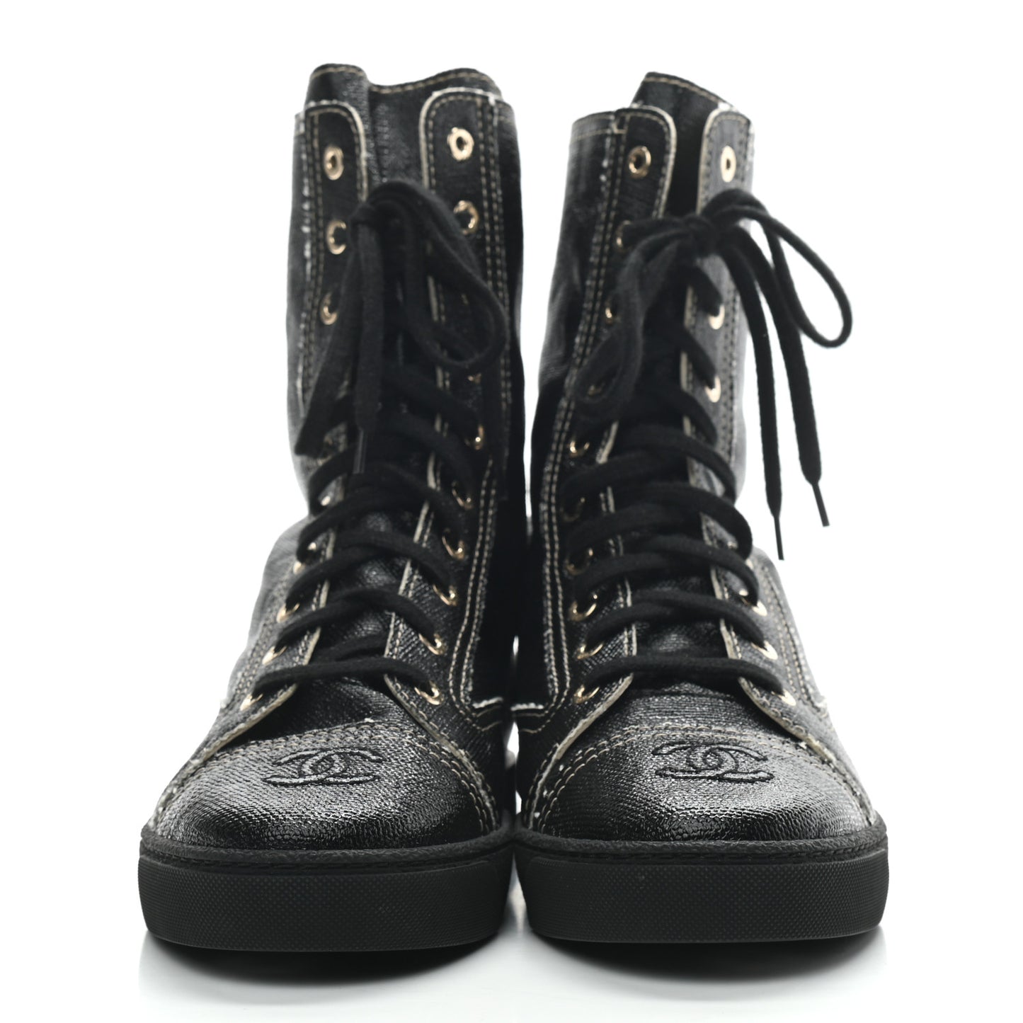 Coated Canvas Lace Up Combat Boots 39 Black