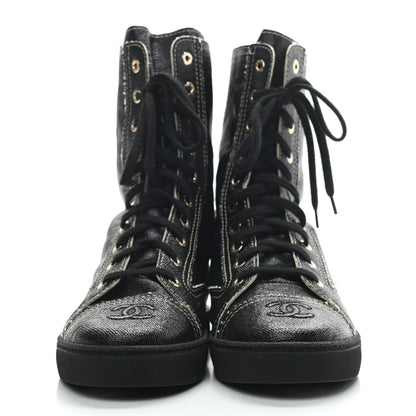 Chanel Coated Canvas Lace Up Combat Boots 39 Black 2 of 8