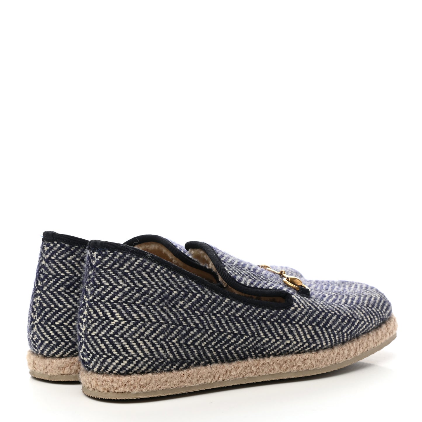 Covered Wool Herringbone Mens Fria Horsebit Loafers 7.5 Space Blue Oatmeal