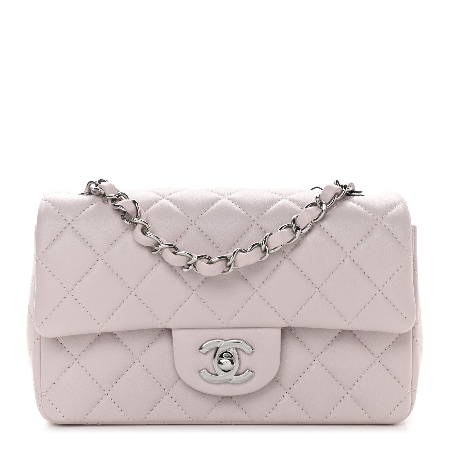 Lambskin Quilted Mini Rectangular Flap Light Purple