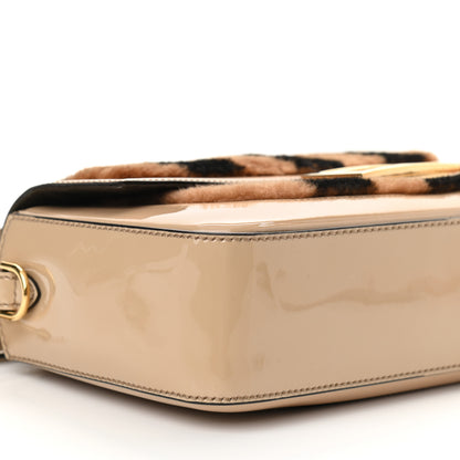 Fendi Shearling Vitello Vernice Mou Pequin Striped Baguette Tobacco Black Tortora 8 of 9