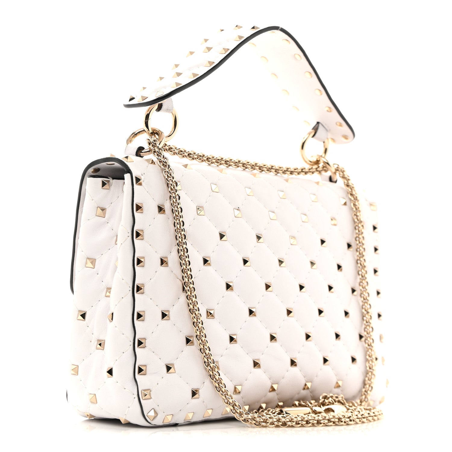 Valentino Garavani Lambskin VLTN Print Medium Rockstud Spike Shoulder Bag Optic White Black 2 of 9