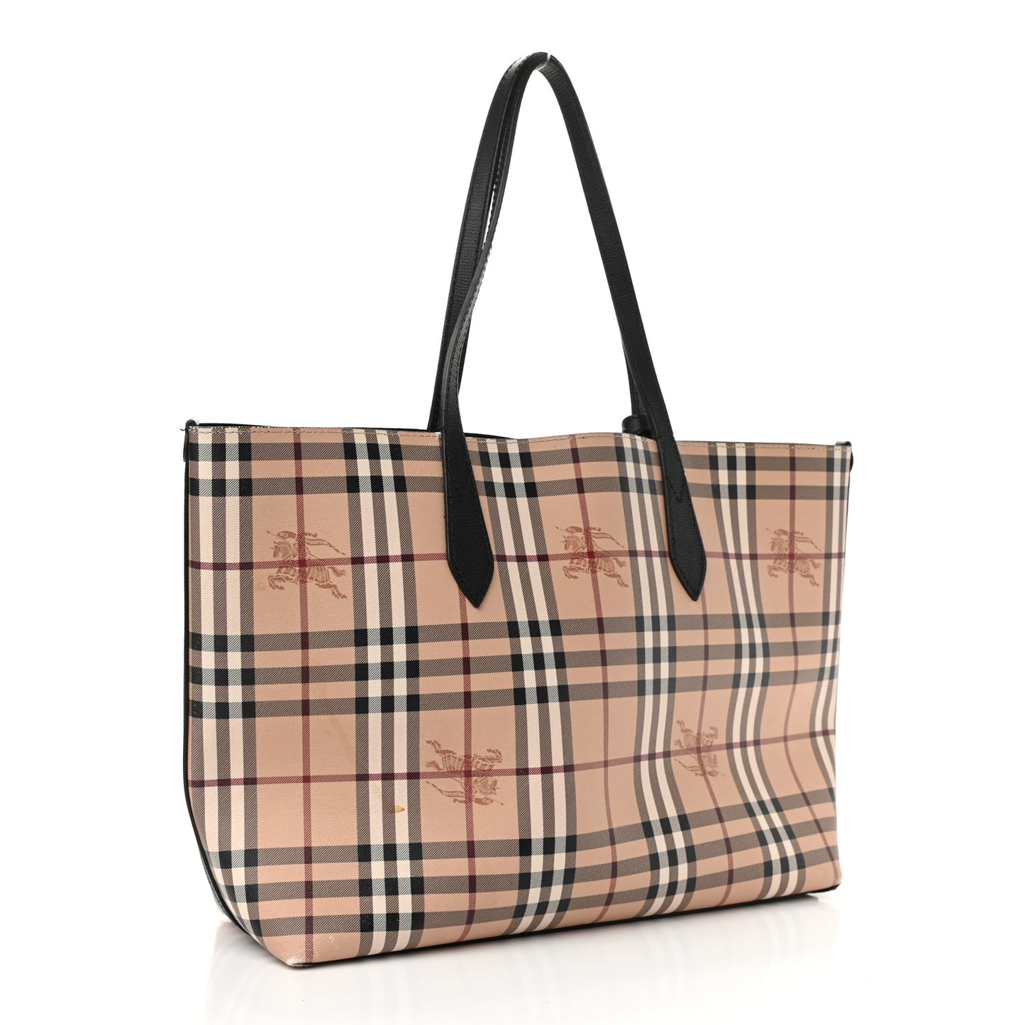Grainy Calfskin Haymarket Check Medium Reversible Tote Black