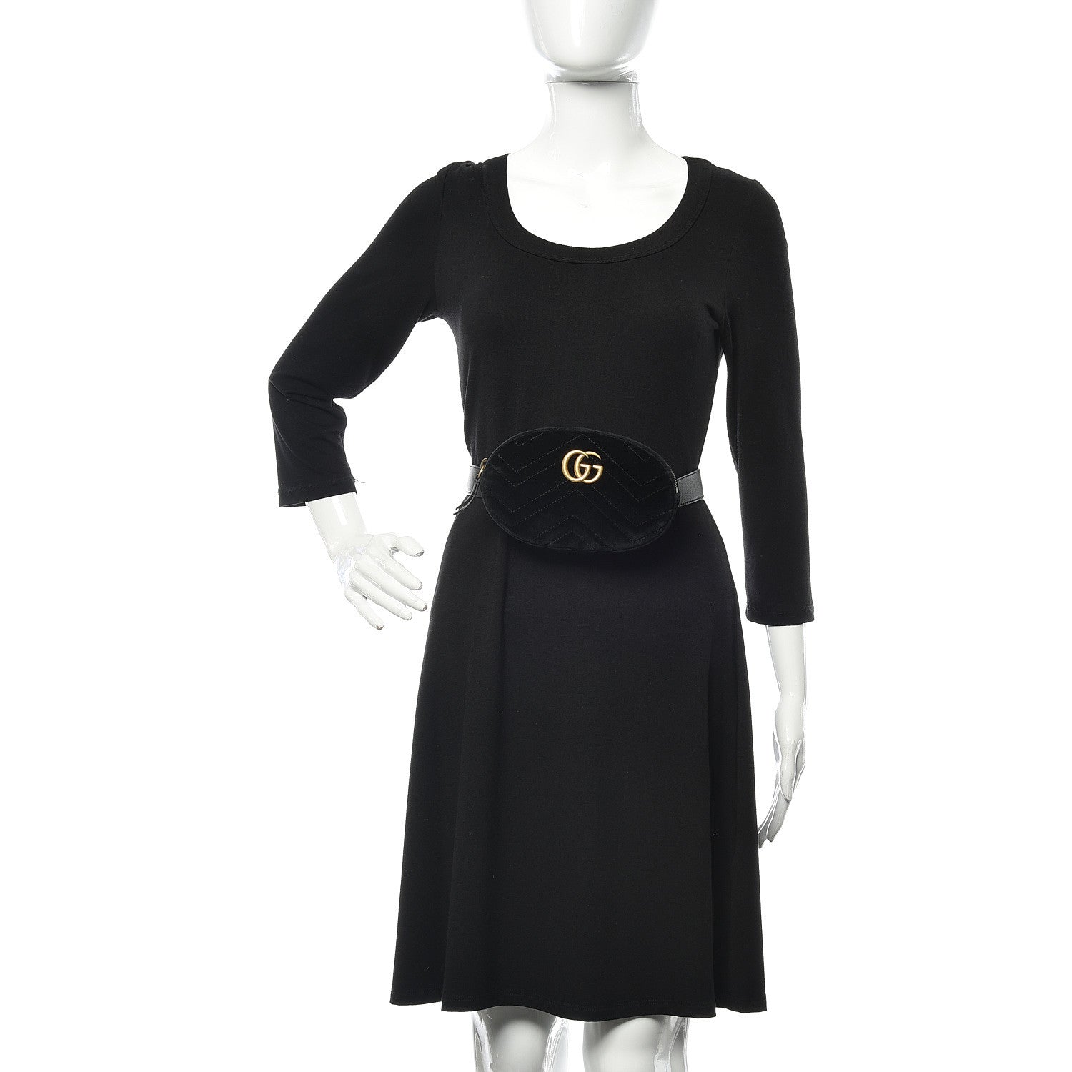 Gucci Velvet Matelasse GG Marmont Belt Bag 85 34 Black 2 of 10