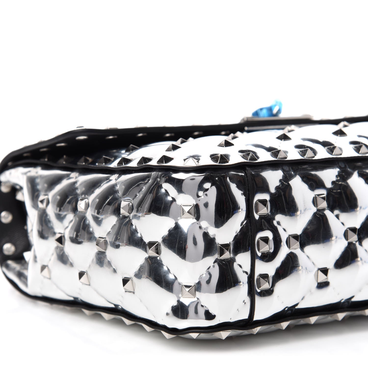 Valentino Garavani Metallic Patent Quilted Medium Rockstud Spike Shoulder Bag Silver 6 of 9