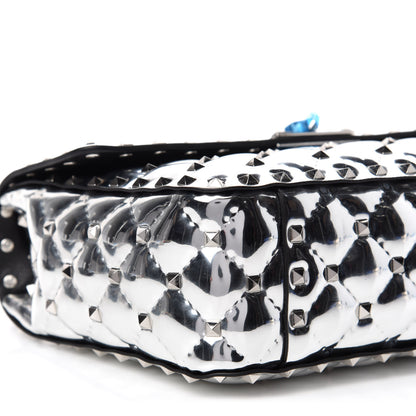 Valentino Garavani Metallic Patent Quilted Medium Rockstud Spike Shoulder Bag Silver 6 of 9