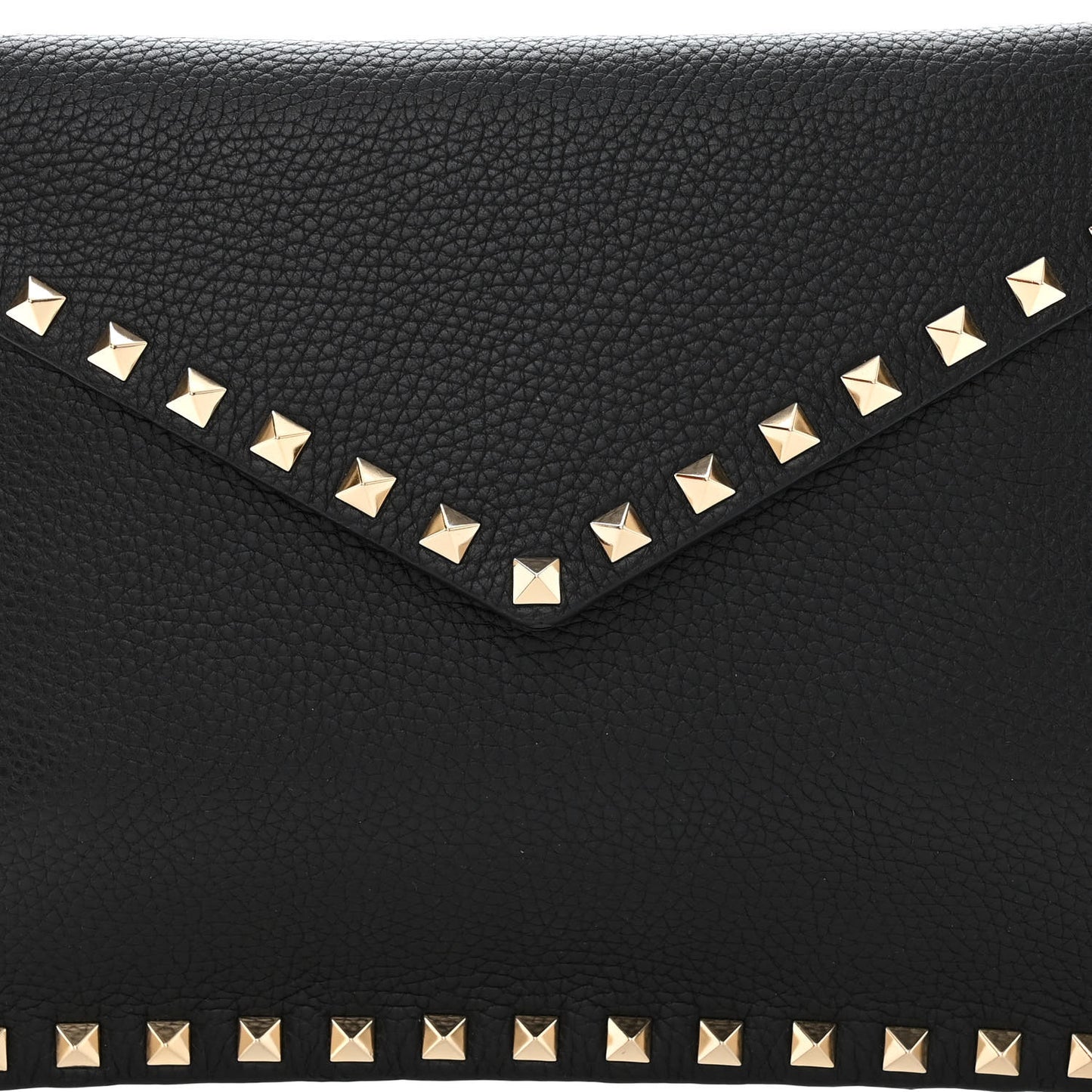 Pebbled Calfskin Large Rockstud Envelope Clutch Black