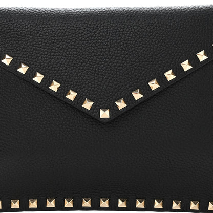 Valentino Garavani Pebbled Calfskin Large Rockstud Envelope Clutch Black 6 of 9