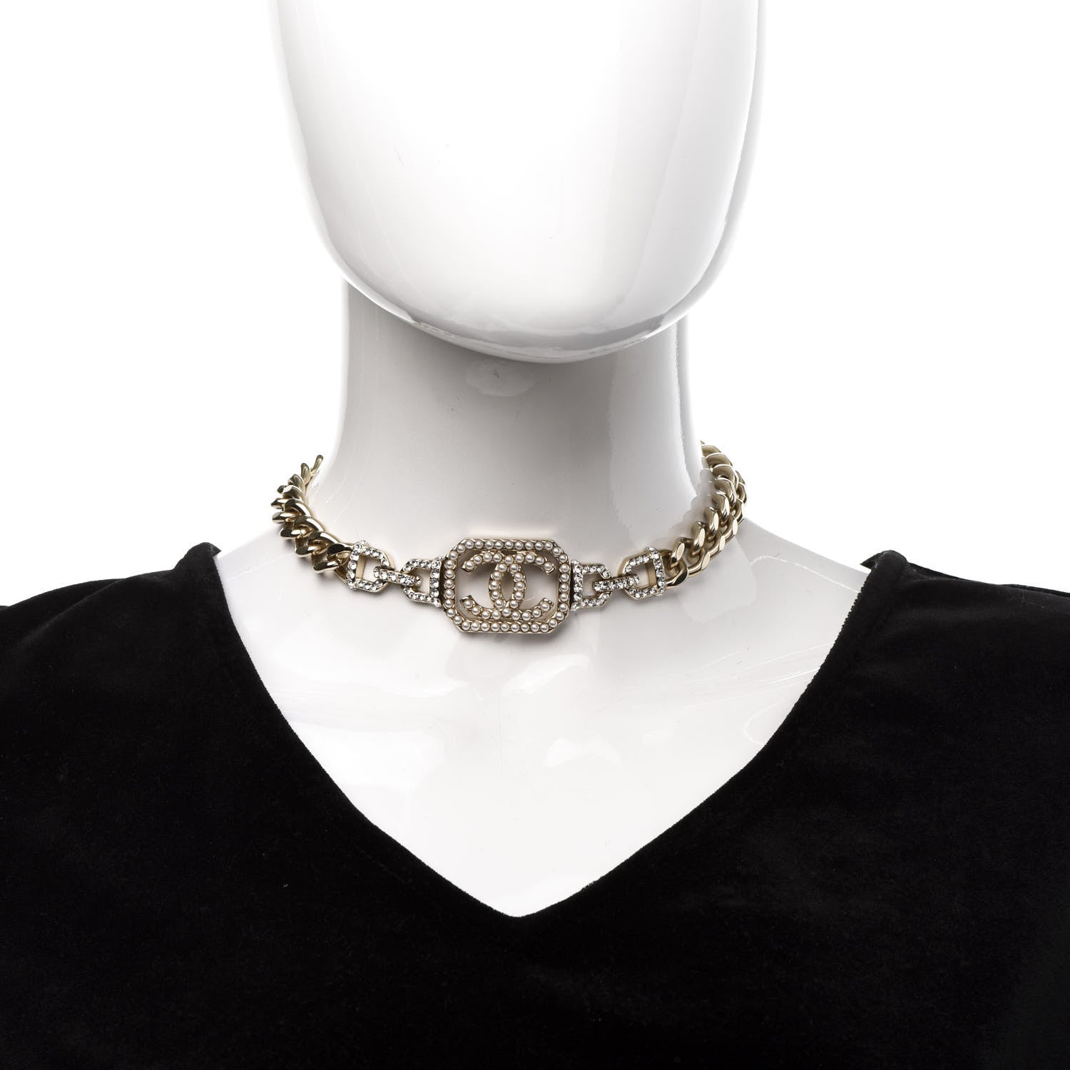 Chanel Crystal Pearl CC Vendome Choker Light Gold 2 of 5