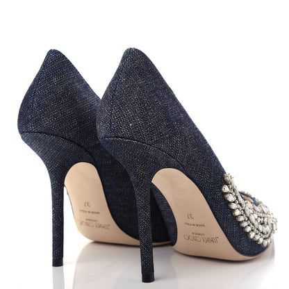 Jimmy Choo Denim Crystal Embroidery Love 100 Pumps 37 Indigo 4 of 10