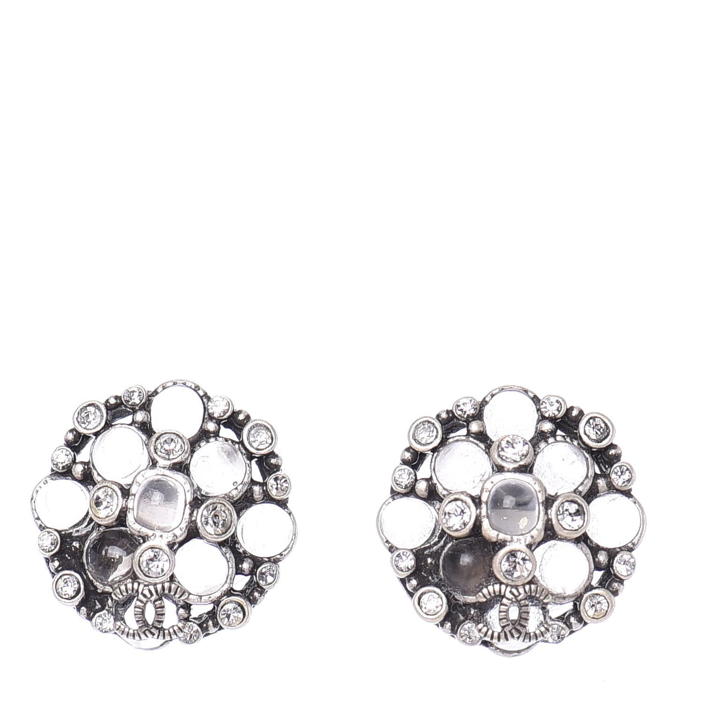 Crystal CC Round Earrings Silver