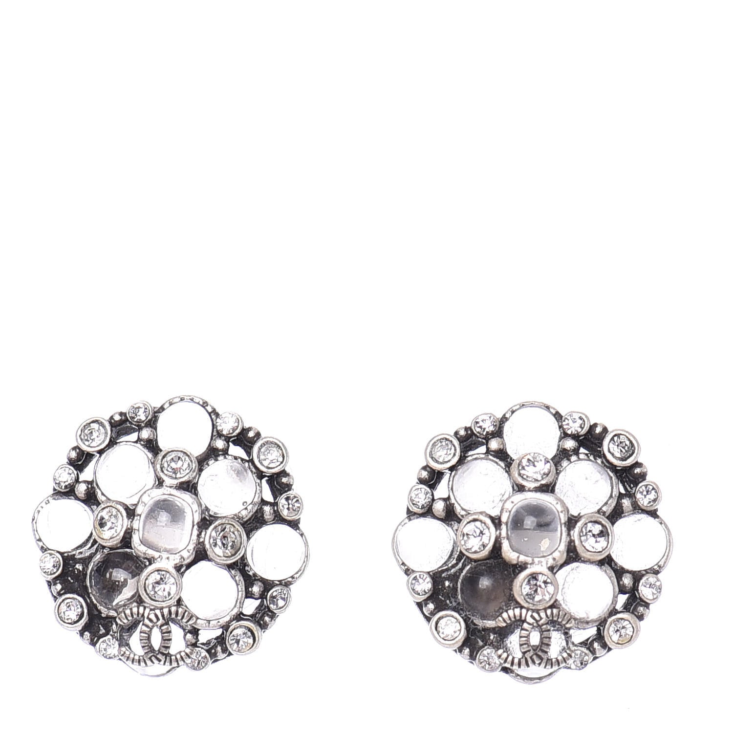 Chanel Crystal CC Round Earrings Silver 1 of 5
