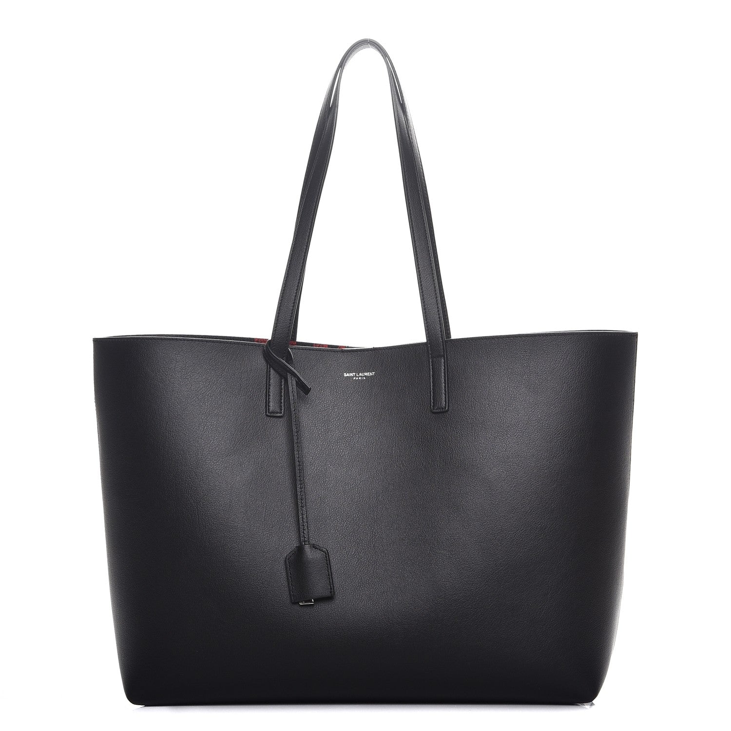 Saint Laurent Calfskin Large Shopping Tote Black Red 1 of 9