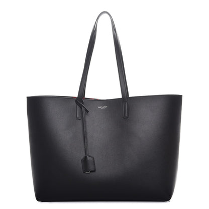 Saint Laurent Calfskin Large Shopping Tote Black Red 1 of 9
