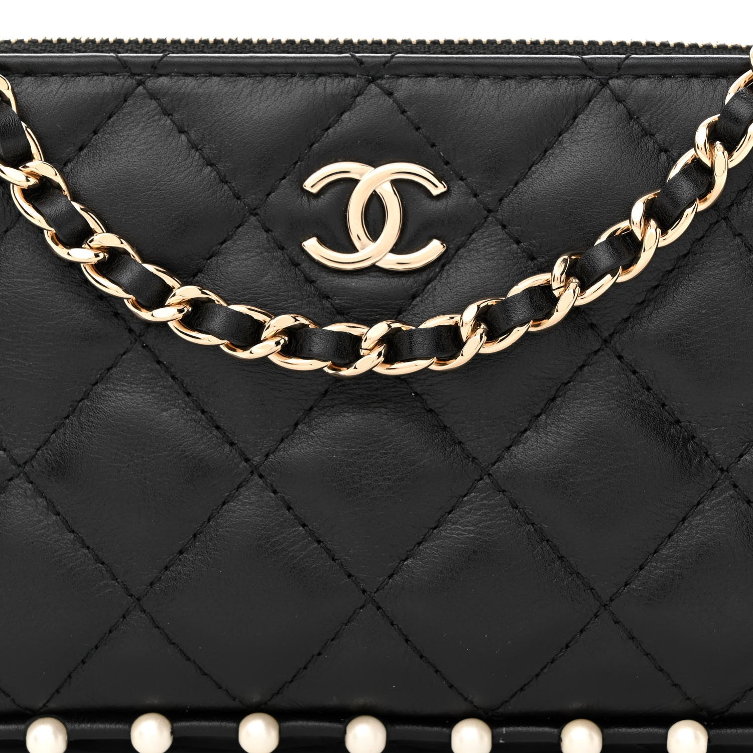 Chanel Calfskin Quilted Pearl Small Clutch With Chain Black 11 of 15
