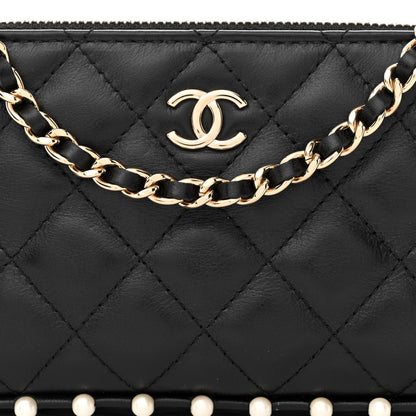 Chanel Calfskin Quilted Pearl Small Clutch With Chain Black 11 of 15