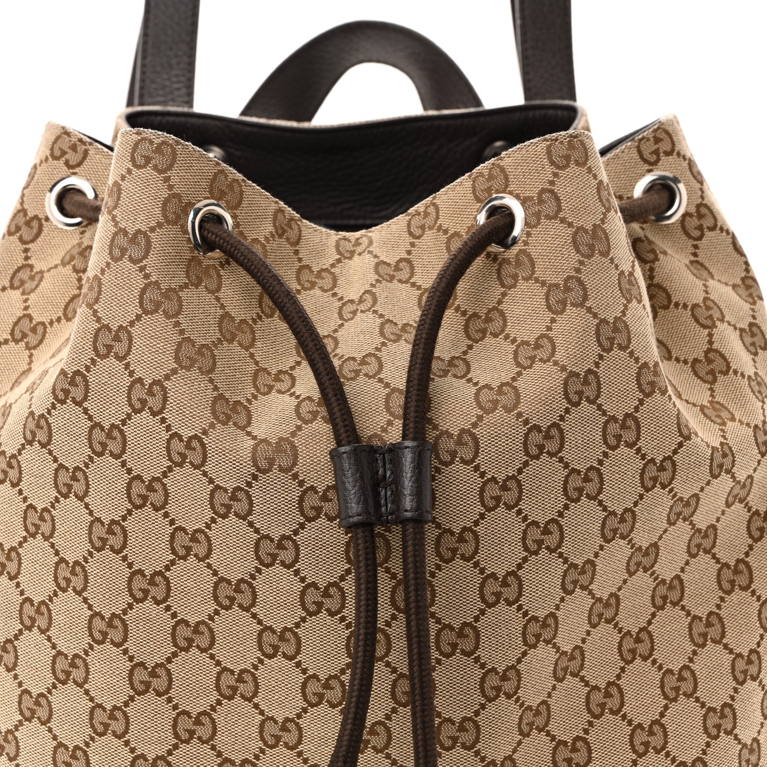 Gucci Monogram Dollar Calfskin O Drawstring Backpack Beige Ebony Testa di Moro Dark Chocolate 7 of 13