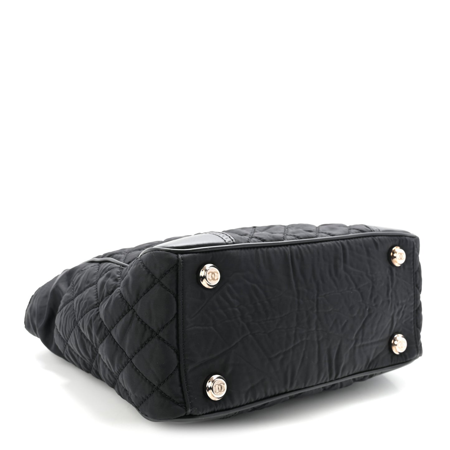 Nylon Calfskin Quilted CC Paris New York Tote Bag Black