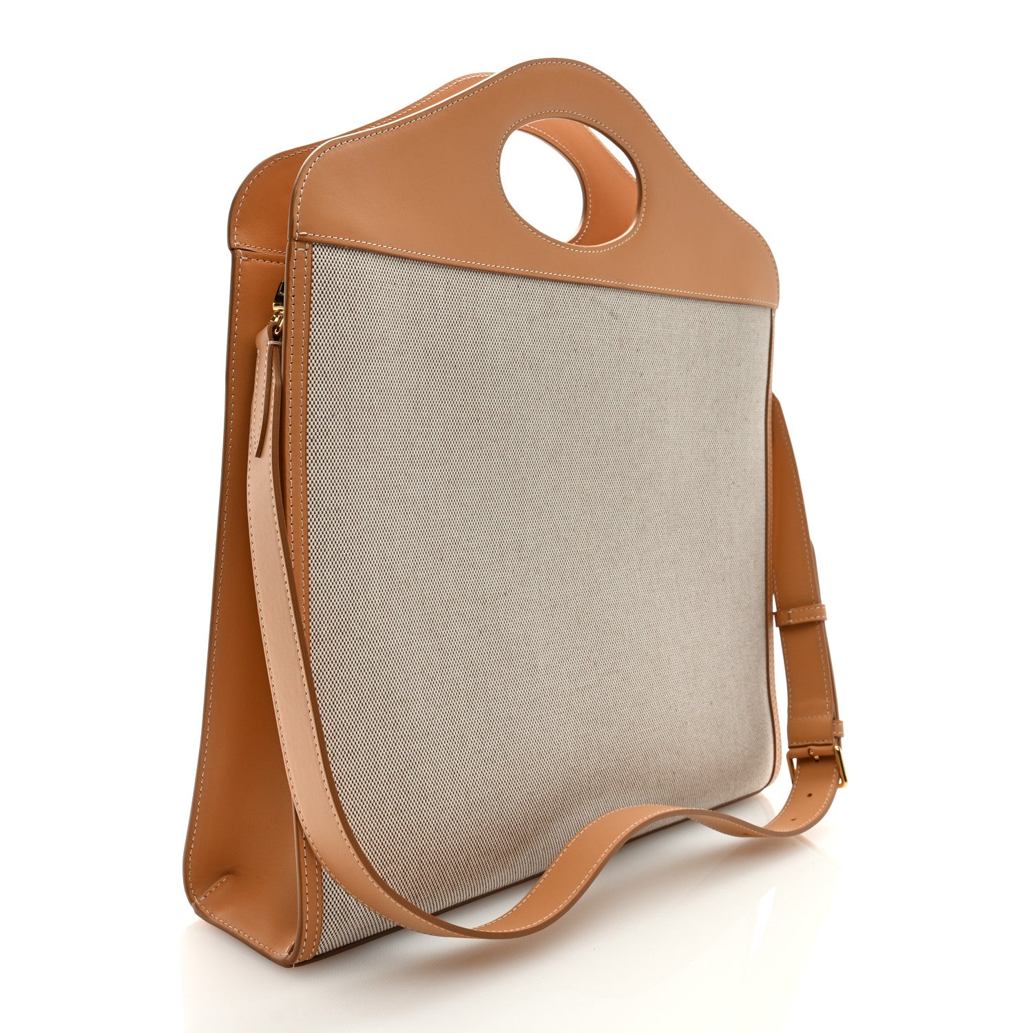 Burberry Canvas Smooth Calfskin Two Tone Medium Pocket Bag Soft Fawn Warm Sand 2 of 10