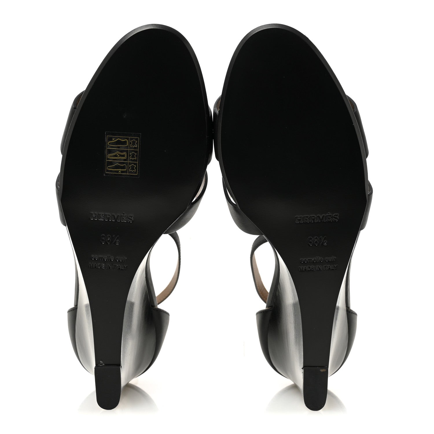 Hermes Calfskin Legend Wedge Sandals 38.5 Black 6 of 10