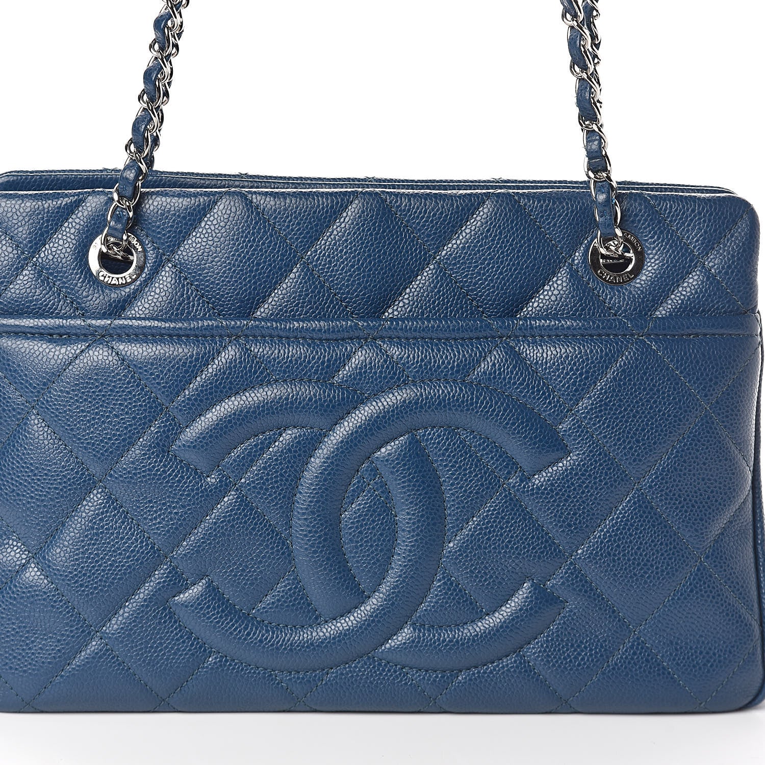 Chanel Caviar Quilted CC Timeless Soft Tote Blue 8 of 10